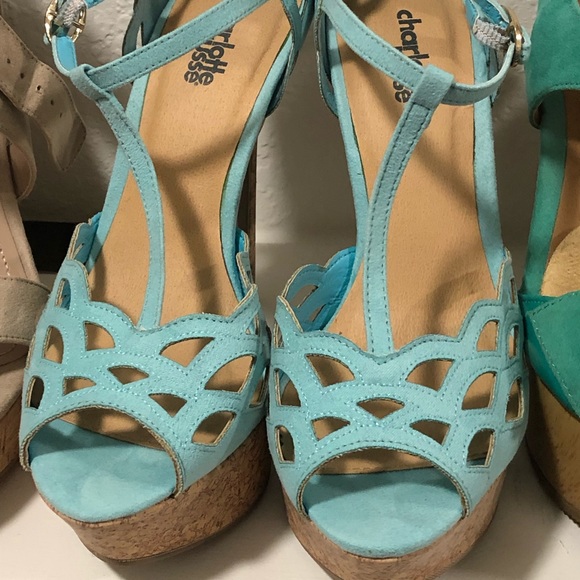 Turquoise lace cut peep toe platform heels 6.5 - Picture 2 of 3